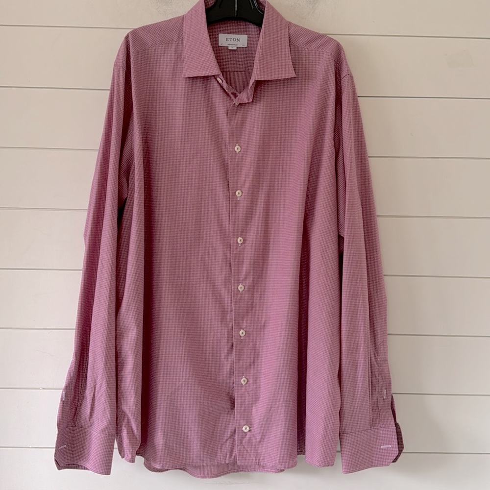 ETON Size 3XL (47 18 1/2) Contemporary 100% Fine Twill Mini check Burgun…